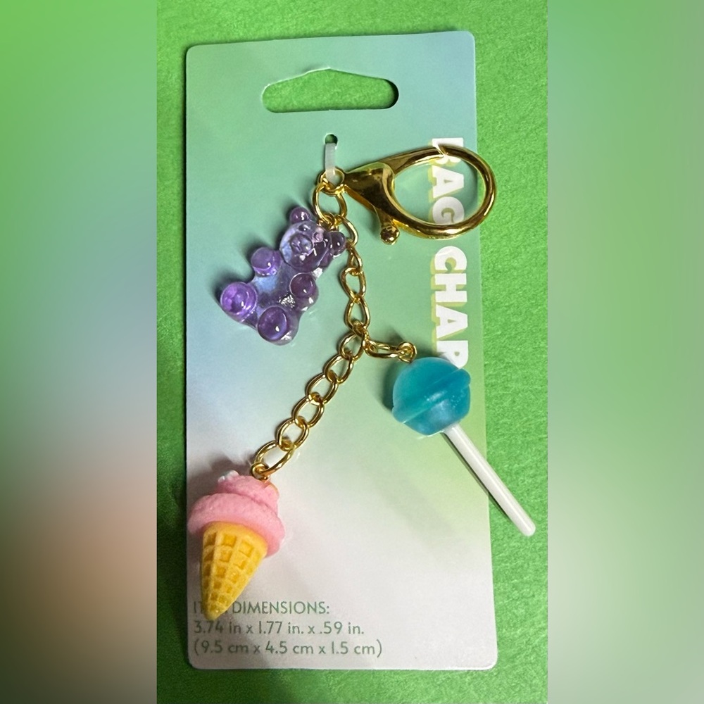 NWT Purple Gummy Bear with Blue Lollipop and Ice Cream Cone Bag Charm Keychain